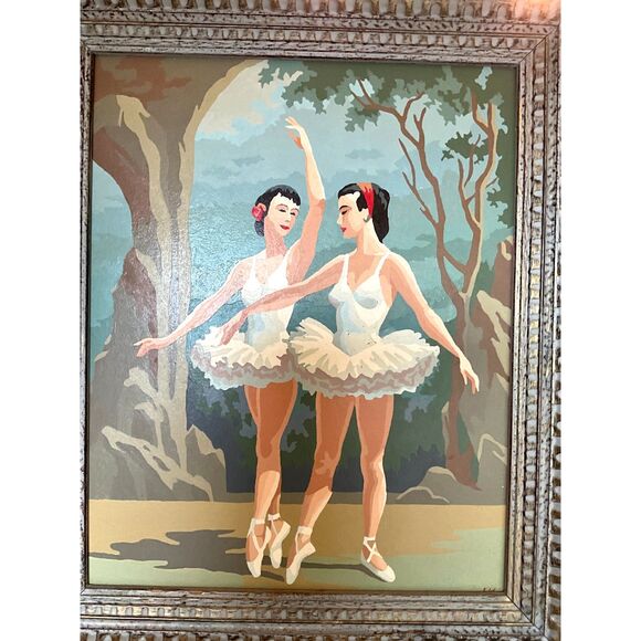 Stunning!  Vintage MCM large paint by number ballerinas beautiful frame 20 x 24 - Picture 3 of 4